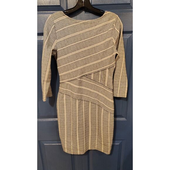 Maeve Anthropologie Women's Gray Striped Wrapped Column Dress Size Medium - Picture 3 of 7